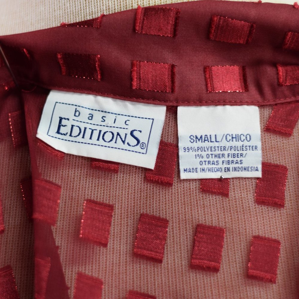 Vintage Basic Editions Red Chiffon Long Sleeve Sh… - image 5